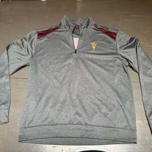 Arizona State Sun Devils Quarter Zip Pullover Sweatshirt Grey Maroon